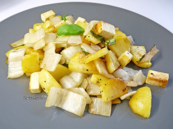 Poélée de pommes-de-terre, blette et tofu au basilic